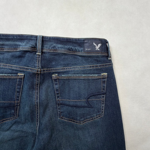 American Eagle Kick Boot Jeans Dark Wash Super Stretch Raw Hem 10 Long Womens - Picture 11 of 12